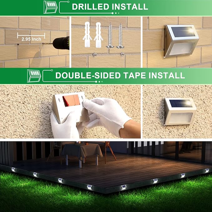 JSOT Solar Lights Perfect for Deck, Fence, Stair, Step Decor-Cool White-8P | Stainless Steel, Waterproof, Solar Powered, Garden, Patio, Deck Rail