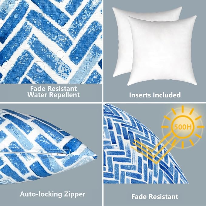 LVTXIII Outdoor Throw Pillows, Decorative Throw Pillows with Inserts, 20"x20" Square Pillows for Bed, Couch, Sofa and Patio Furniture, Set of 2, Blue Bricks