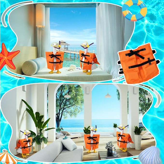 Outus Summer Porch Goose Outfits Set Includes Diving Life Jacket and Diving Snorkel Goggles 23" Goose Porch Clothing for Outdoor Swimming Pool Garden Yard Patio Lawn Statue