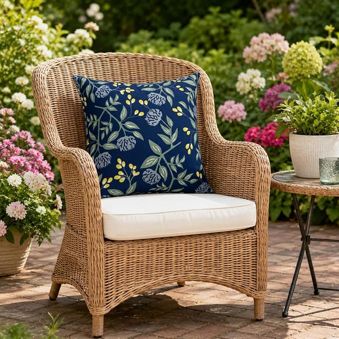 Waterproof Outdoor Throw Pillows with Inserts 18 x 18 Inch | Pack of 2 Patio Decorative Pillows, Square Outdoor Pillows for Patio Furniture Porch Garden Deck Balcony Couch and Sofa