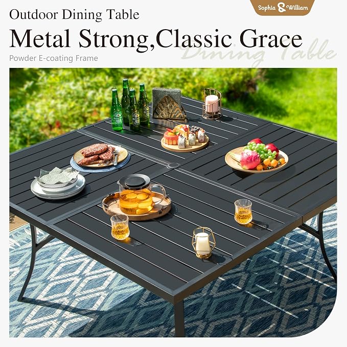 Sophia & William Patio Table and Chairs Set, Outdoor Dining Set for 8, 9 Piece Metal Patio Furniture, 60" Black Square Table(Diamond)
