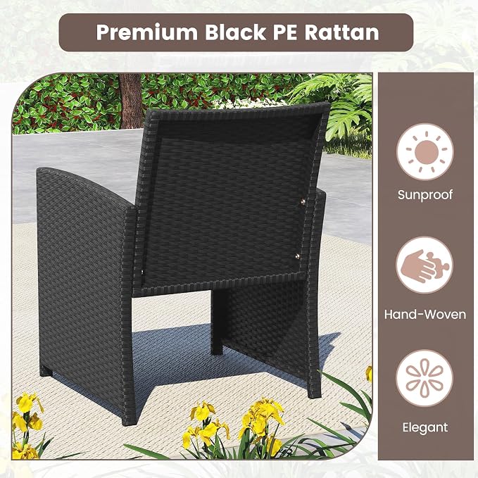 HAPPYGRILL 4 Piece Rattan Wicker Patio Conversation Set, Outdoor Furniture with Chair Loveseat Table & Cushion, for Backyard Porch Balcony (1, Black & Red)