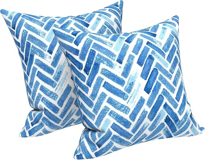 LVTXIII Outdoor Throw Pillows, Decorative Throw Pillows with Inserts, 16"x16" Square Pillows for Bed, Couch, Sofa and Patio Furniture, Set of 2, Blue Bricks
