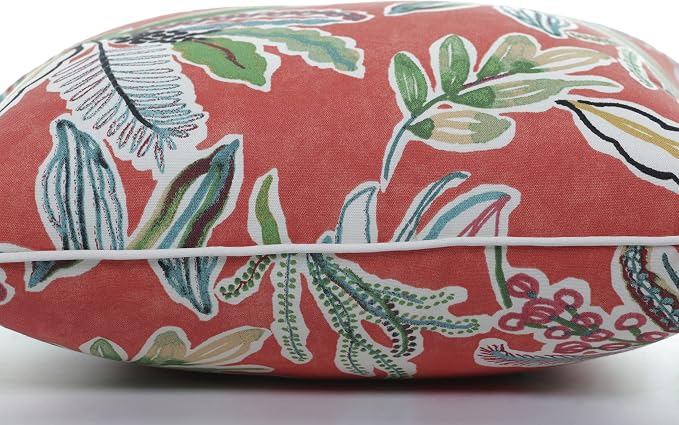 Pillow Perfect Botanical Indoor/Outdoor Throw Pillows, 2 Count, Accent - 16.5" x 16.5", Orange Sunny Daze