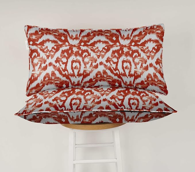 Indoor/Outdoor Polyester Fabric Lumbar Pillow Cover, All-Weather Waterproof Rectangular Cushion Case for Patio Furniture, 12 x 18 Set of 2 - Ikat-16