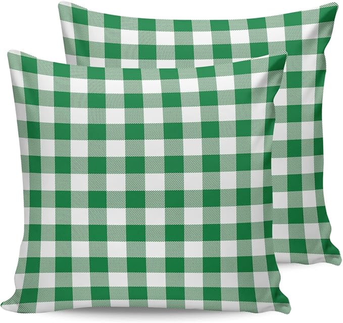 Outdoor Waterproof Throw Pillow Covers Set of 2 Green Buffalo Check Plaid Pillowcases 18x18 Inches Farmhouse Style Patio Decorative Pillows Cushion Case Patio Pillows for Couch Bed Chair Garden
