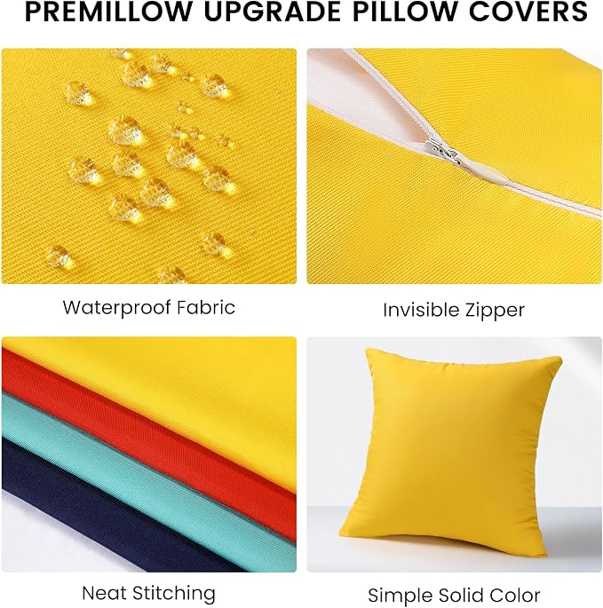 Premillow Outdoor Pillow Covers, Waterproof Pillow Covers, 18x18, Set of 2 | Decorative Waterproof Pillow Covers, Solid Linen Pillowcase,Summer Farmhouse Cushion Case for Patio Garden Balcony Couch Sofa