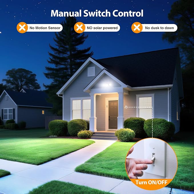 Onforu 2 Pack 75W Flood Lights Outdoor, 7000LM LED Flood Lighting Outdoor Switch Controlled, IP65 Waterproof Exterior Floodlight Fixture with 3 Adjustable Heads, 6500K Security Light for Garage Yard