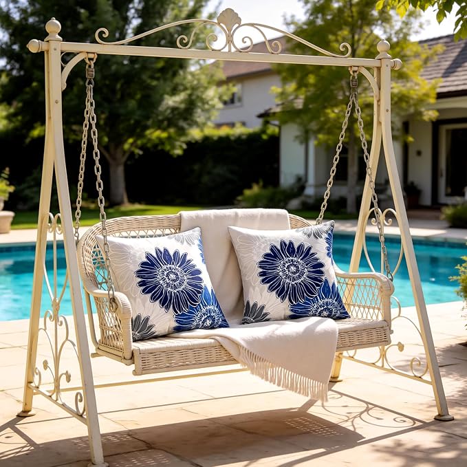 Outdoor Pillow Covers 18x18 Decorative Waterproof Floral Cushion Covers Summer Square Throw Pillow Covers Blue Grey Sunflower Throw Pillowcase Set of 2 for Living Room Sofa Patio Furniture Garden
