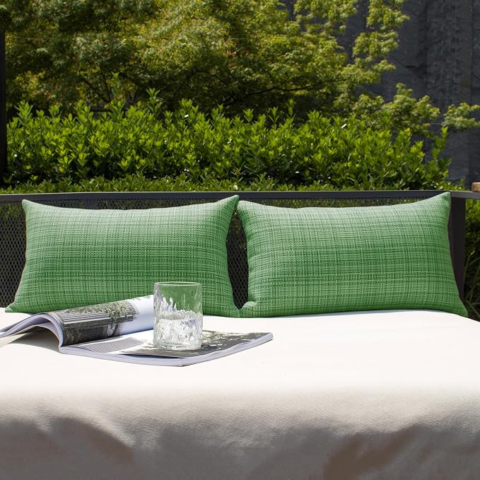 Kevin Textile Outdoor Waterproof 14"x24" Pillow Covers 2 Pack, Sage Green | Water Resistant, Faux Linen Yarn-dyed, Woven Texture Throw Pillow Covers for Tent Patio Garden Couch Sofa