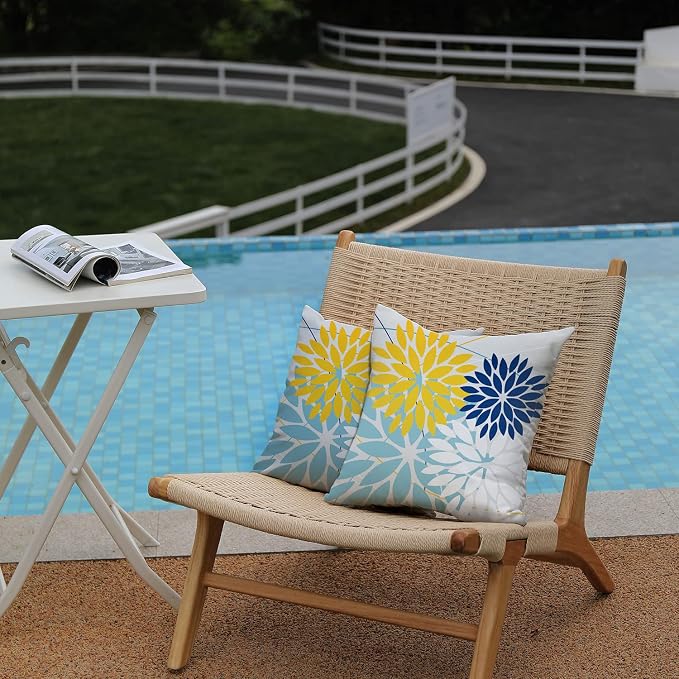 DFXSZ Pack of 2 Outdoor Waterproof Throw Pillow Covers 20x20 Yellow Blue | Polyester Colorful Spring Summer Floral Decorative Cushion Cases(NO INSERT),For Couch Patio Funiture Garden Home Decor