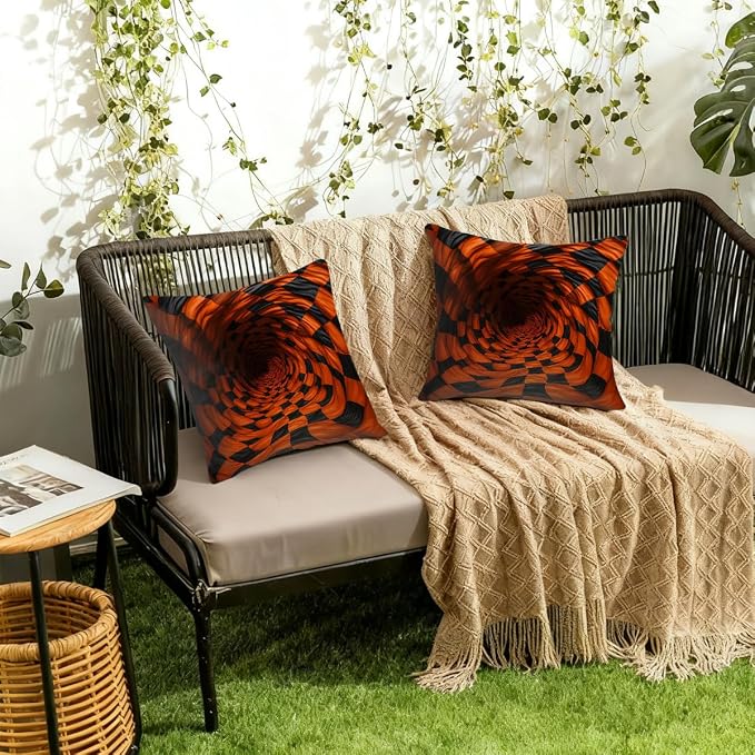 22x22 Inch Outdoor Pillow Covers Set of 2 Waterproof Throw Pillow Covers Decorative Couch Cushion Covers 3D Brown Checkered Square Pillowcases Protectors for Patio Garden Sofa