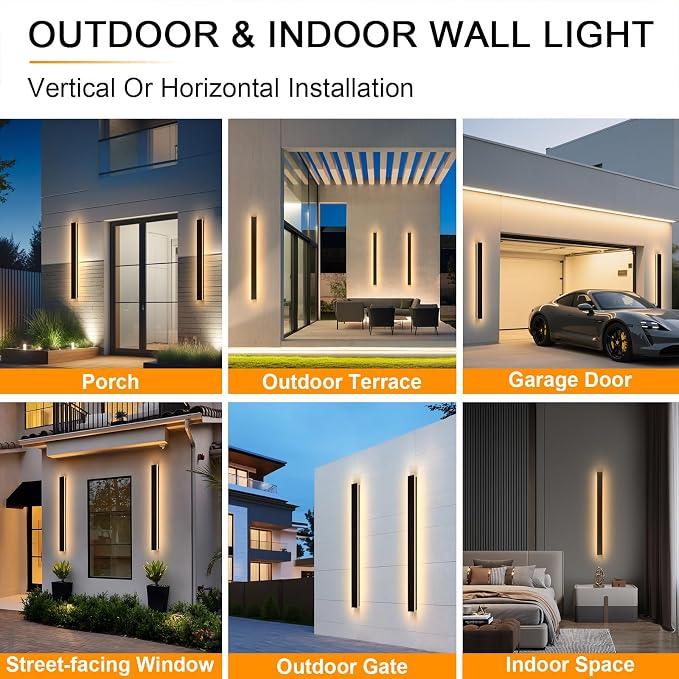 AioTio Modern Outdoor Wall Light, 47inch Exterior Lighting Fixture Wall Mount,Black IP65 Waterproof Porch Lights Wall Sconce,3000K Long LED Linear Outside Lighting for Garage, House,Front Door