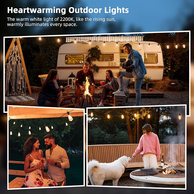 50FT Solar String Lights Outdoor Waterproof IP65 with USB-Charging , Solar Powered LED Patio Lights with 25+2 Shatterproof ST38 Edison Bulbs, Hanging Lights for Outside Backyard Garden Bistro Gazebo