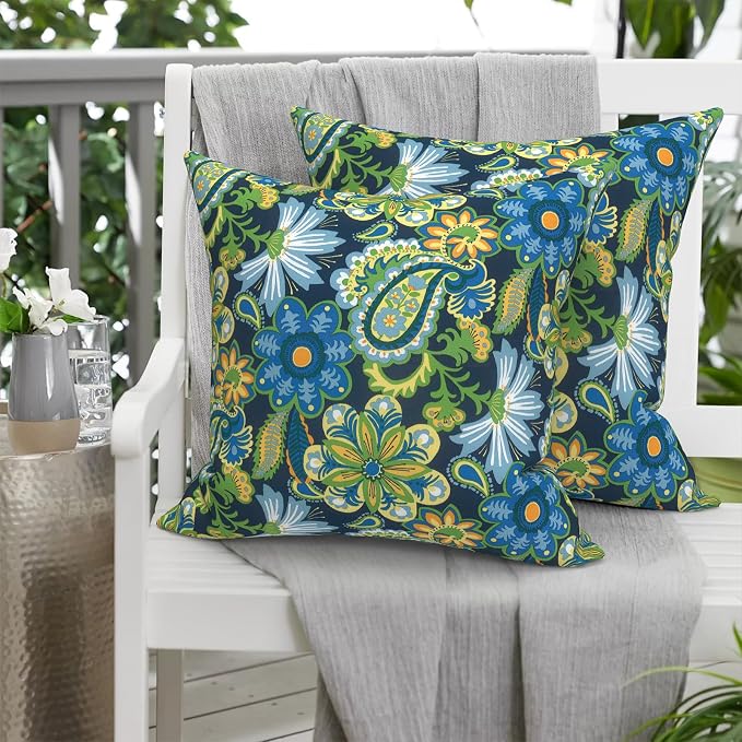Outdoor 20x20 Inch Pack of 2 Patio Throw Pillow Covers ONLY, Water Repellent Cushion Cases, Square Pillowcases for Outdoor Couch Decoration, Wonder Garden