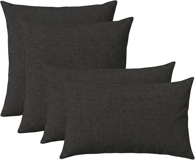 RSH DECOR: Sunbrella Lumbar & Square Pillows Set of 4 | 20" x 12" & 20" x 20" | Water and Fade-Resistant Fabric | Outdoor Throw Pillows for Patio Furniture | Made in USA (Fife Slate)