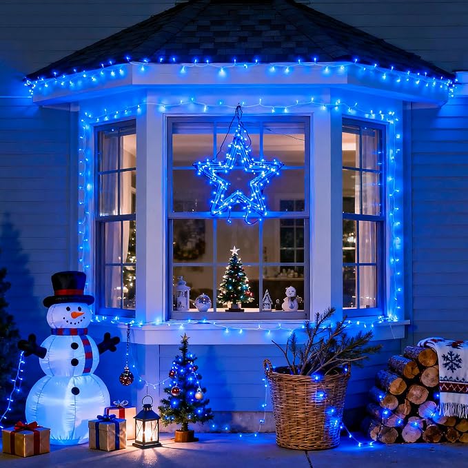 JMEXSUSS168ft 600 Blue LED Christmas Lights Outdoor Waterproof with Remote | Blue String Tree Lights Indoor Plug in, 8 Modes Halloween Lights for Tree Fireplace Party Xmas Christmas Decor,Clear Wire