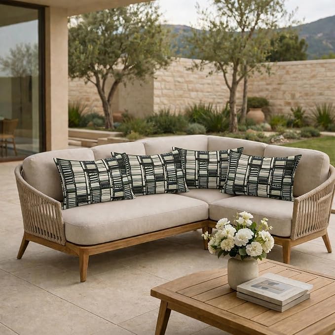 RSH DECOR: Sunbrella Lumbar Throw Pillows Set of 4 | 20" x 12" | Water and Fade-Resistant Performance Fabric | Outdoor Pillow Covers with Down-Alternative Inserts | Made in USA (Animation Electric)
