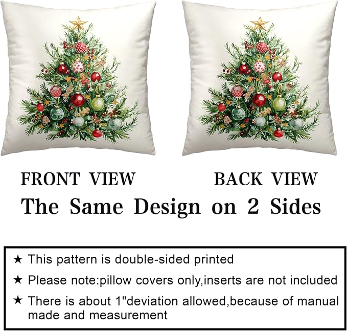Set of 2 Christmas Tree Pillow Covers Xmas Wreath Throw Pillow Covers Red and Green Decorative Pillow Case 16x16 Winter Holiday Cushion Case for Home Decor Couch Sofa