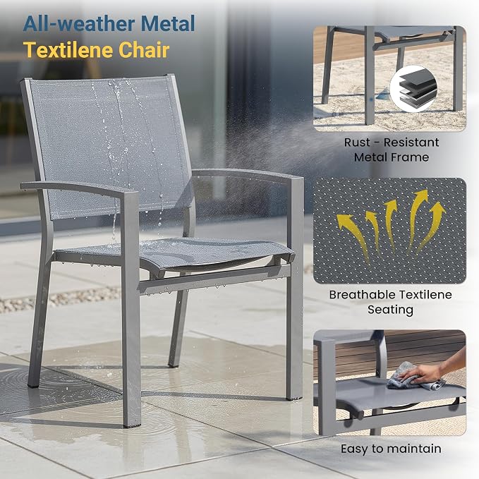 Heavy-Duty Metal Patio Chairs Set of 6, Outdoor Patio Chairs with Breathable Quick-Drying Textilene, Outdoor Chair with 110° Ergonomic High Backrest for Porch, Patio, Garden, Deck, Backyard