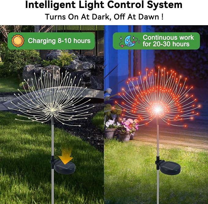 Slyuexu Solar Garden Lights Outdoor Waterproof, 2 Pack 120 LED Solar Firework Lights Decorative Garden Décor Outside for Flowerbed Pathway Party Christmas Decorations, Orange