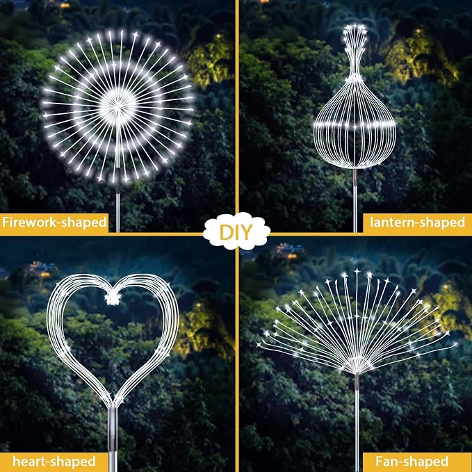 Solar Firework Lights, 4 Pack 120 LEDs 2 Lighting Modes Solar Garden Lights Outdoor Waterproof for Yard Patio Walkway Pathway Party Wedding Christmas Decorative - White