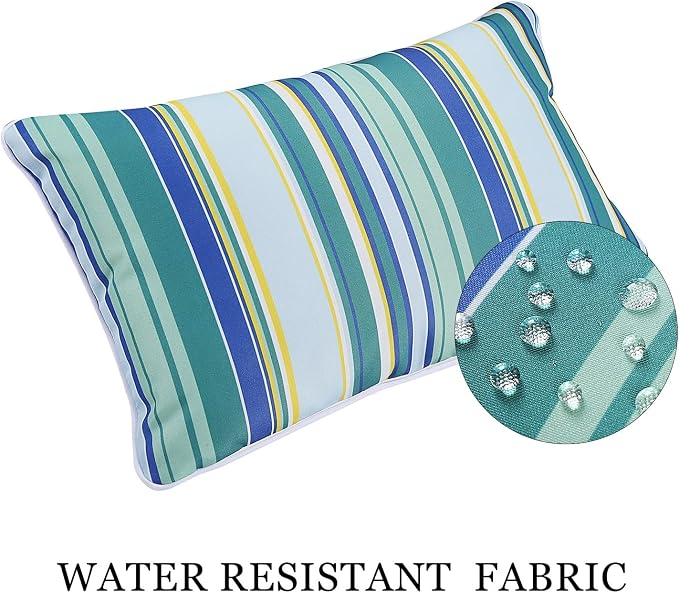 Enipate Outdoor Lumbar Pillows with Inserts, Water Resistant 12 x 20 Inch Striped Toss Pillows for Patio Furniture Decor, Pack of 2