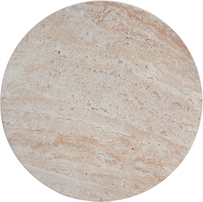 Outdoor Concrete Travertine Side Table, Magnesium Oxide Patio End Table, Faux Stone Accent Stool Coffee Table for Indoor Outdoor Use on Patio, Garden, Backyard-Beige 18"*20.25"
