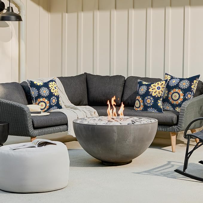 LVTXIII Outdoor Throw Pillows 18x18 Patio Waterproof Square Pillows with Piping Fade Resistant Accent Pillow for Spring Summer Garden Decoration, Set of 2, Bloom Medallion‌ Cobalt