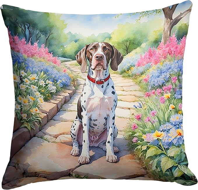 Caroline's Treasures Pointer Spring Path Throw Pillow Machine Washable, Indoor Outdoor Decorative Pillow for Couch, Bed or Patio, 18Hx18W