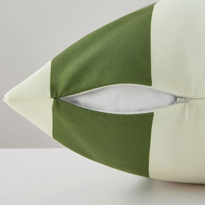 Allorry Outdoor Pillow Covers 18x18 Olive Green Striped Decoration Throw Pillow Covers for Spring Summer Outdoor Waterproof Garden Patio Furniture Sofa Bed Home Decor JB016-B18