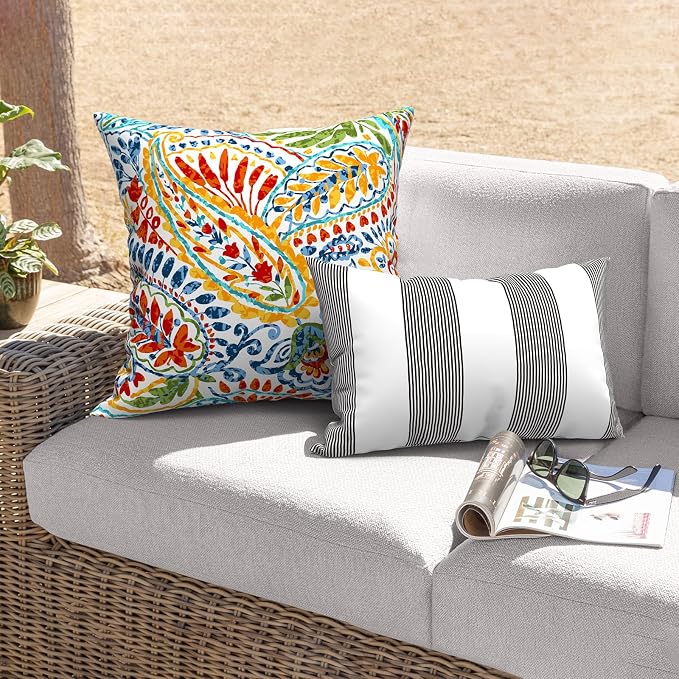 Outdoor 20x20 Inch Throw Pillows with Inners, Square Pillows Decorative Set of 2 for Home Garden Furniture, Paisley Multi