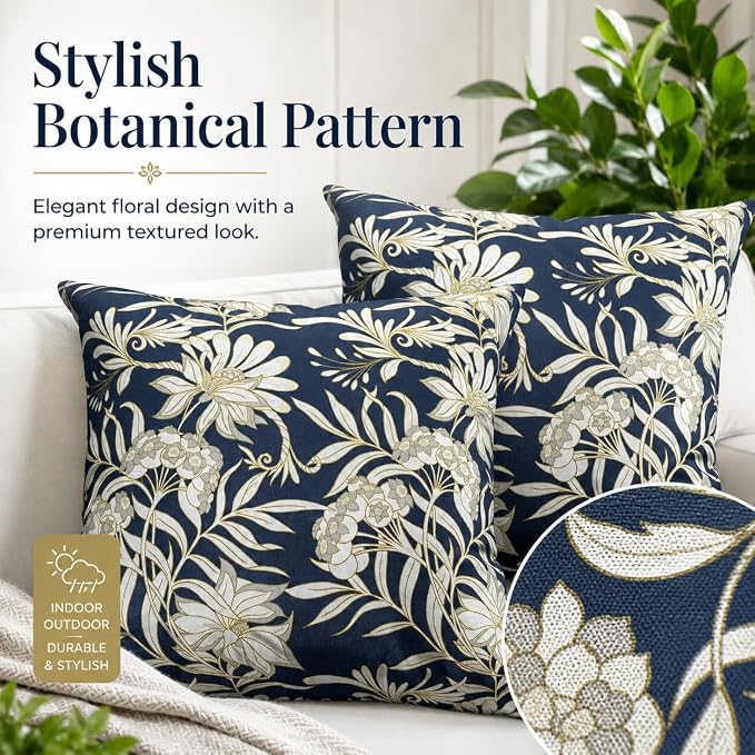 Outdoor Throw Pillows 18×18 Inch Pack of 2 Waterproof Decorative Patio Pillows with Inserts, Square Pillows for Garden Couch Sofa and Patio Furniture