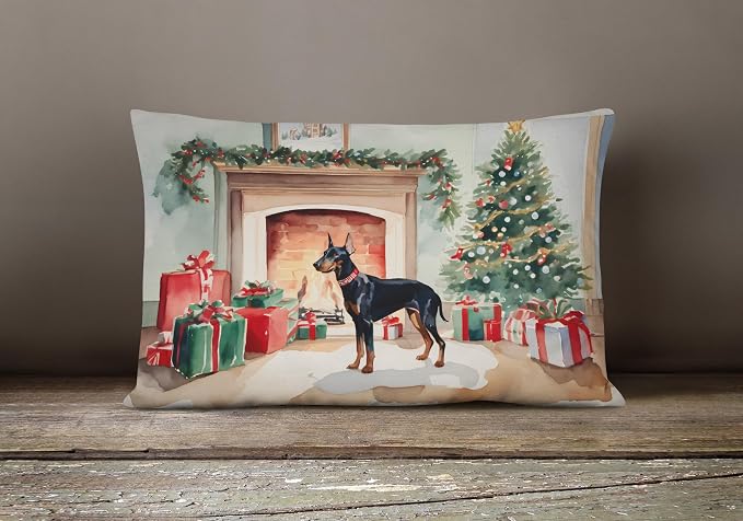Caroline's Treasures DAC2646PW1216 Doberman Pinscher Cozy Christmas Throw Pillow Machine Washable, Indoor Outdoor Decorative Pillow for Couch, Bed or Patio, 12HX16W