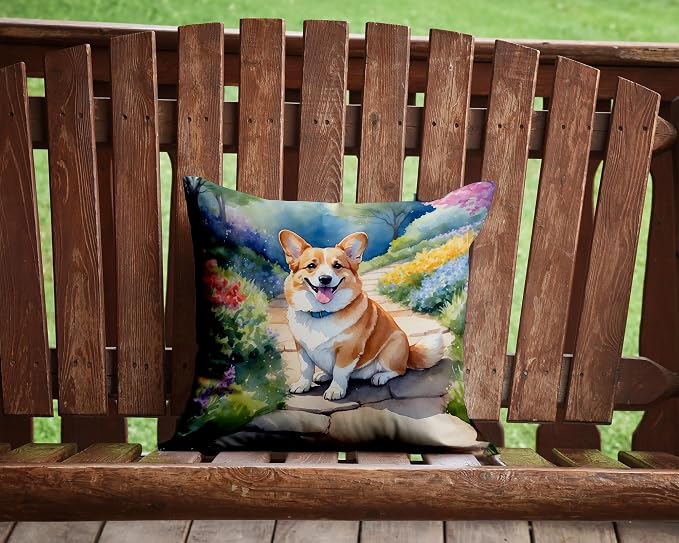 Caroline's Treasures Corgi Spring Path Throw Pillow Machine Washable, Indoor Outdoor Decorative Pillow for Couch, Bed or Patio, 14Hx14W