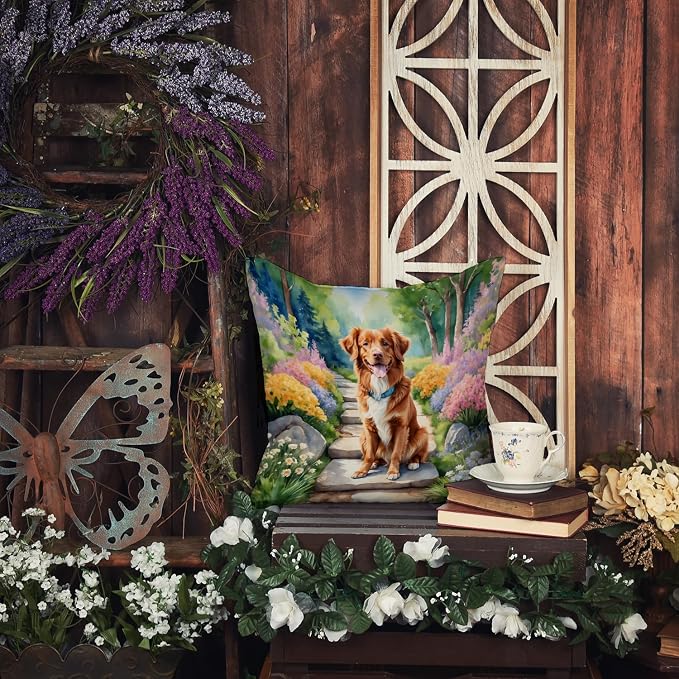 Caroline's Treasures Nova Scotia Duck Tolling Retriever Spring Path Throw Pillow Machine Washable, Indoor Outdoor Decorative Pillow for Couch, Bed or Patio, 14Hx14W