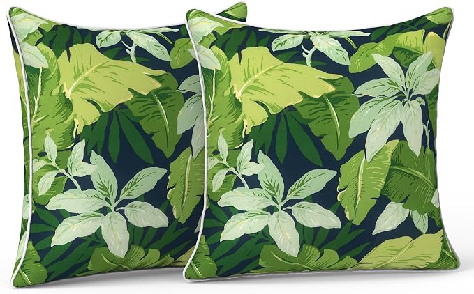 LVTXIII Outdoor Throw Pillow Covers 16x16 Waterproof Tropic Accent Pillow Cases Fluffy Outdoor Cushion Covers for Garden and Patio Furniture Decoration, 2 Pack, Jungle Leaves