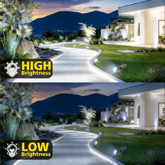 T-SUN Solar Spot Lights Outdoor Waterproof,Solar Landscape Spotlights,4Pack | Cool White, 4 LEDs, 2 Lighting Modes, IP65 Waterproof Dusk to Dawn Solar Lights for Tree, Patio, Yard, Garden, Driveway