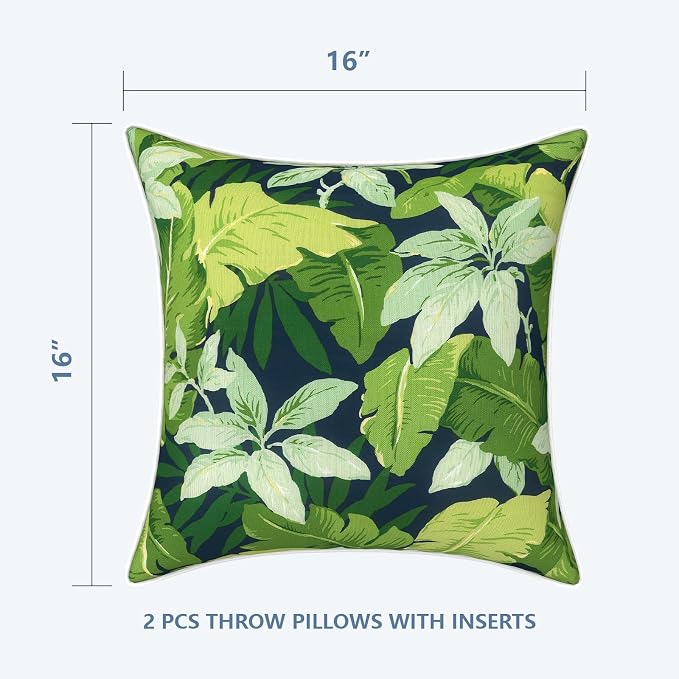 LVTXIII Outdoor Throw Pillows Set of 2, Patio Waterproof Pillows Fade Resistant Accent Pillows for Home and Garden Furniture Decoration, 16"x16", Jungle Leaves