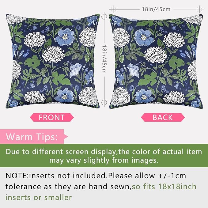 cygnus Summer Waterproof Outdoor Pillow Covers 18x18 Inch Blue Hydrangea Outdoor Pillows for Patio Furniture Garden Home Decor- Double Side,Fade Resist
