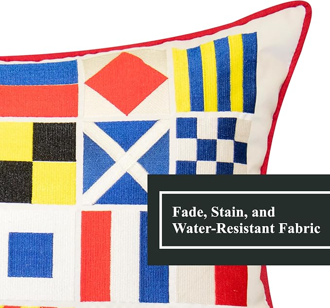 Edie At Home Nautical Flags Decorative Square Throw Pillow for Patio Furniture, Sofa, Chair, or Bedroom, Reversible, Indoor and Outdoor Collection, 20 x 20 inches