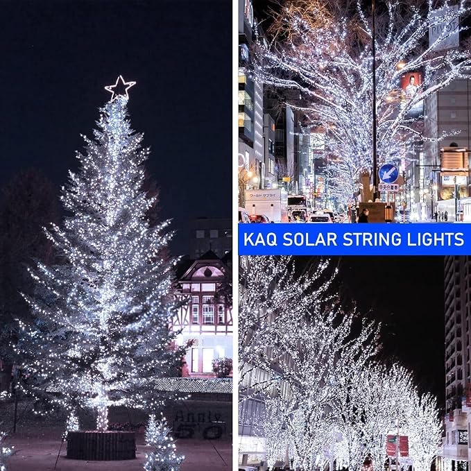 KAQ 4pack 400LED Solar String Lights Outdoor Waterproof Cool White | Total 132FT Flexible Wire With Bright LEDs, 8 Twinkle Modes with Memory, Auto On/Off Easily Decorates Trees, Fences, Garden