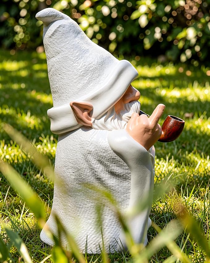 Leverse Smoking Wizard Dwarf Garden Gnome Statue with Middle Finger Decor, 5.9 Inch Funny Resin Outdoor Decoration for Patio, Lawn, Yard and Home, Great Gift for Easter, Halloween and Christmas