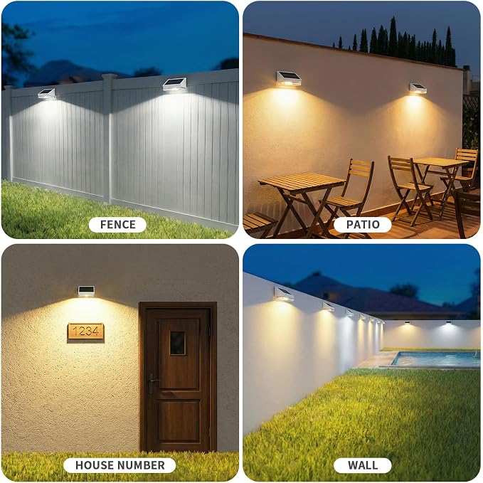 Solar Fence Lights 20 Pack, Outdoor Solar Lights with 3 Color Temperatures, IP65 Waterproof Wide-Angle LED Lighting for Fence, Patio, Yard, Deck, Wall, Garden (White)