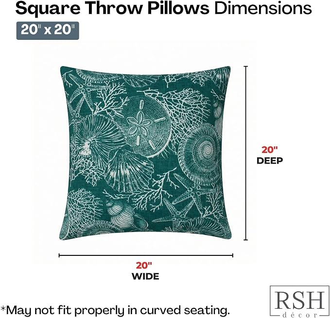 RSH DECOR Square Throw Pillows Set of 2, 20" x 20", All-Weather Pillows, Saltwater Atlantic, Made in USA