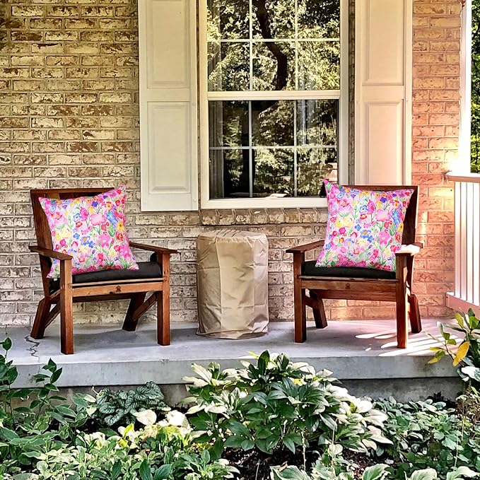 TAJWE Outdoor Pillow Covers 18x18 Inch Set of 2 Colorful Floral Waterproof Throw Pillowcases Modern Farmhouse Wild Flower Decorative Square Cushion Cases for Patio Furniture Garden Bench Porch Decor