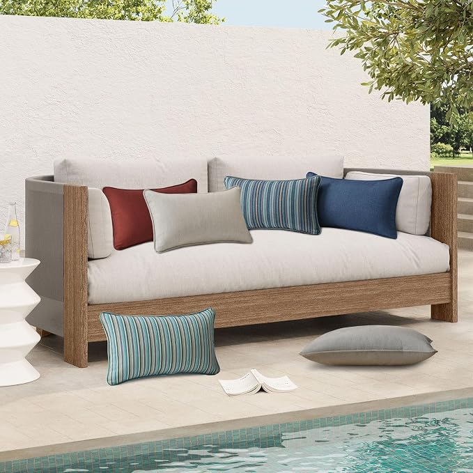 Unimatta Sunbrella Decorative Outdoor Water Repellent Throw Pillows with Inserts, Set of 4, 20" x12" Pillows for Patio, Backyard, Bed, Couch, and Patio Furniture, Specrtum Pebble