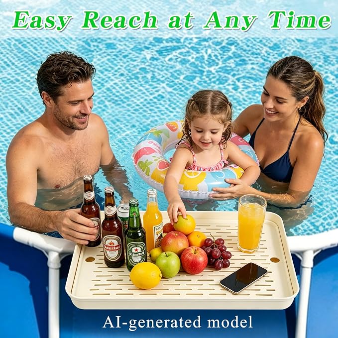 Poolside Table Above Ground Pool Side Bar, Foldable Side Bar with Drainer | Fits Above Ground Pool Circular Tube Accessories for Pool Party Poolside Patio Backyard Holds drinks & snacks Weatherproof