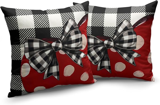 Valentines Day Throw Pillow Covers 24x24 Buffallo Plaid Valentines Pillow Covers Polka Dot Red Love Heart with Bow Decoarative Pillow Case for Living Room Couch Sofa