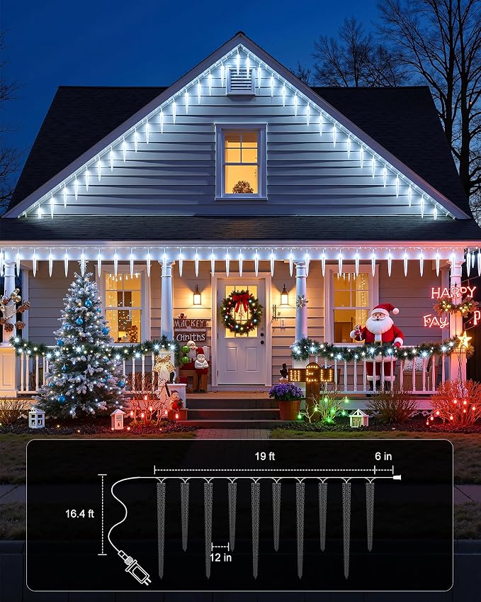 Brightown Icicle Lights Outdoor with Remote, 2 Pack Total 40ft 40 Tubes 200 LED Ice Shape String Lights, Connectable Hanging Christmas Decoration Lights for Tree Patio Roof Holiday Decor, Cool White